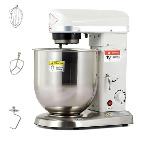 Dough Mixer,Food Stand Mixer for Baking Commercial, 3 Speeds Multi-Function Kitchen Mixer with Dough Hook and Whisk, 10L Stainless Steel Bowl, 500W tilt Adjustable Head Food Mixer,White