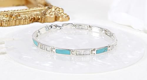 AeraVida Greek Key Labyrinth Stone Inlay .925 Sterling Silver Link Bracelet | Casual Sterling Silver Bangle Bracelet | Jewelry Gift2