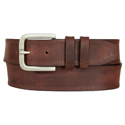 Lucky Brand Men's Stitched Leather Belt | Classic | Casual | Dress | Everyday | Western | Genuine Leather | Metal Buckle