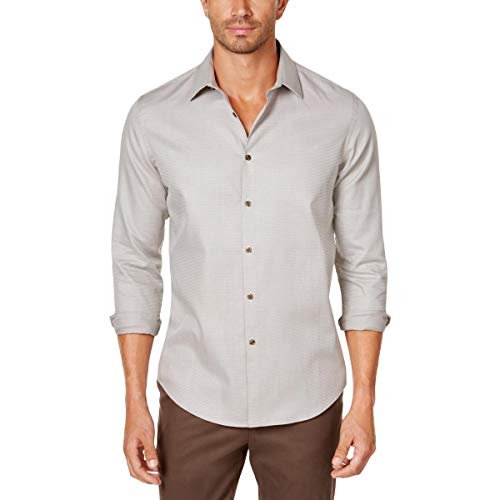 Tasso Elba Mens Dobby Pattern Point Collar Dress Shirt Taupe S