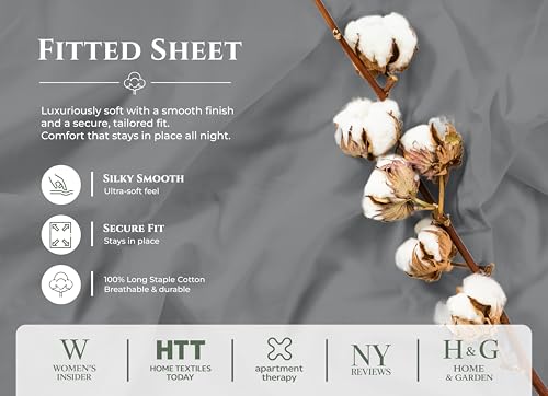 Image of Royale Linens 100% Organic Cotton Queen Fitted Sheet Only - Percale Weave - Super Soft Deep Pocket Bottom Sheets - Grey Elastic Sheet - Queen Size Fitted Sheets Only - (60 inchx80 inch+15 inch, Grey)