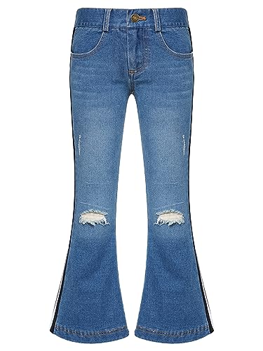 Aislor Girls Flare Pants Kids Bell Bottoms Ruffle Bowknot Flare Denim Pants Leggings Trousers Jeans with Tassel Hem