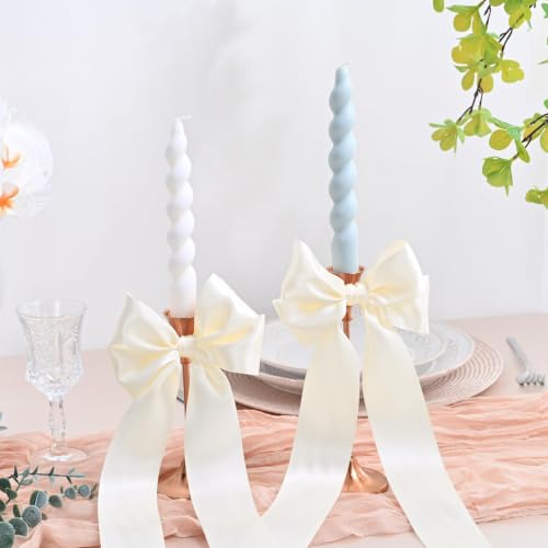 Image of 2 Rolls Double Face Ivory Satin Ribbon 2 Inch Polyester Ivory Ribbon for Gift Wrapping Very Suitable for Weddings Party Invitation Decorations and More,Total 50 Yards