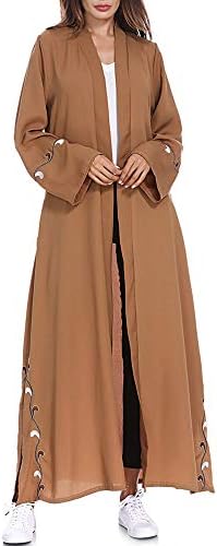 QueenMM Open Front Soft Cardigan for Women Lightweight Islamic Embroidered Cover Ups