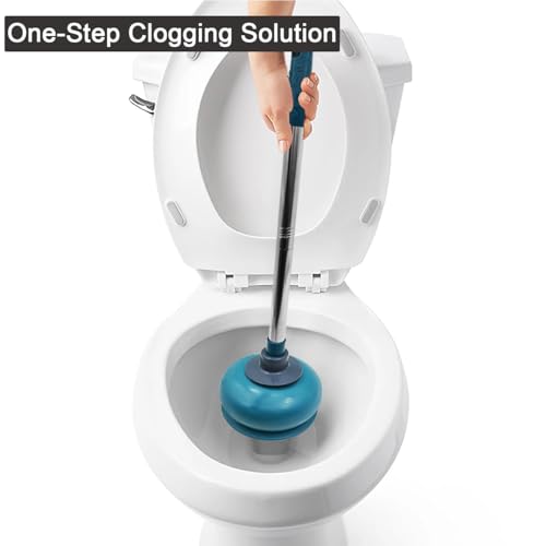 Image of Toilet Plunger Heavy Duty, High Pressure Toilet Plunger Clog Remover, Toilet Dredge Plunger, Air Plunger for Toilet Bathroom, Flexible Rubber Head Stainless Steel Handle