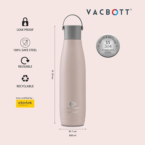 Image of CLAY CRAFT VACBOTT Fresco Double Walled|18 Hours Hot and 24 Hours Cold Water Bottle Vacuum Insulated Flask Bottle 800 ml|1 Pcs Steel Bottle|Travelling|BPA-Free|BIS Certified|1Year Limited Warranty