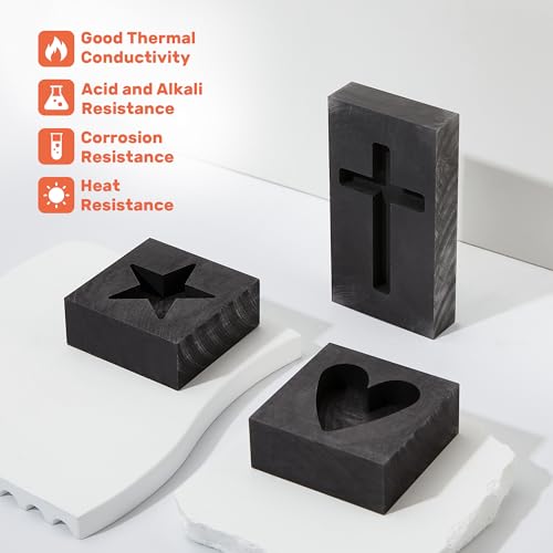 4 Pieces Graphite Ingot Molds,Upgrade Heart Star Cross Mold Stir Rod Stick Set, Casting Mould Metal Refining Scrap Melting for Gold Silver Aluminum Copper Brass Zinc