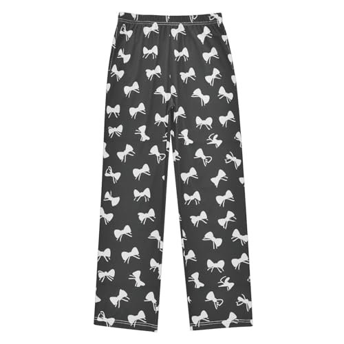 White Coquette Bows Pajama Pants Soft Lounge Sleepwear PJ Bottoms with Elastic Waist Ages 6–14 Years