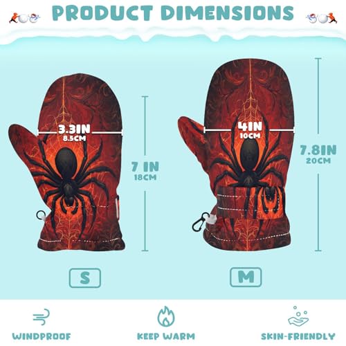Caikeny Kids Snow Mittens Red Spider Web Black Toddler Warm Gloves Halloween Winter Ski Mittens for Girls Boys Baby 2-4 Years S3