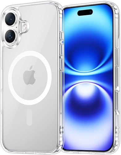Temdan for iPhone 16 Case Clear, [Compatible with Magsafe][Anti-Yellowing][Military-Grade Protection] Shockproof Slim Magnetic Phone Case for iPhone 16, Transparent