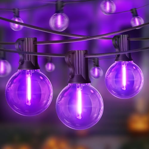 LAMPHOME LED Outdoor String Light 26Feet Patio Lights with 12+1 Edison Shatterproof Bulbs(1Spare) UL Waterproof Outside Lights connectable Dimmable for Backyard Porch Decor Purple