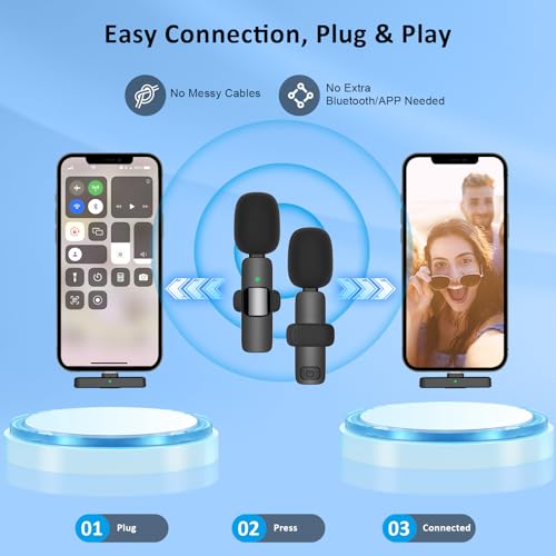 Image of MAYBESTA Wireless Lavalier Microphone for iPhone, iPad, Android - Bluetooth Lapel Phone Mic for Video Recording - Mini Clip on Microphones for YouTube Podcast Interview(Black)
