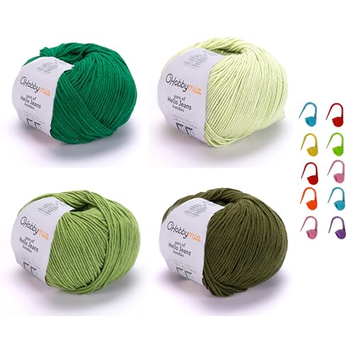 HobbyMia Cotton Yarn Kit - 4 Multicolor Balls Soft Sport