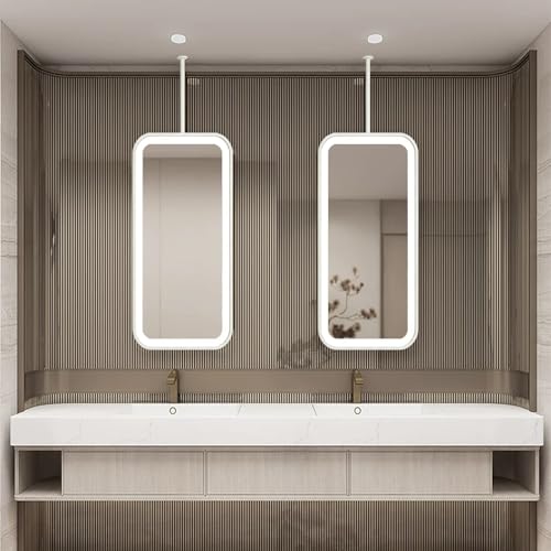 Renmlion Espejo de baño con Luces LED，Espejo de tocador Iluminado con Marco de Metal Blanco，Espejos de Pared Grandes y Modernos，Espejos montados en el Techo para el hogar o el Hotel(50cmx60cm)