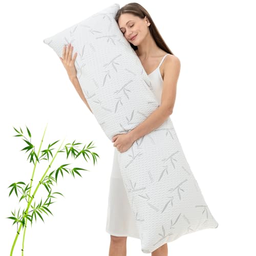 Full Body Pillow with Removable Pillowcase for Adults,(Memory Foam Filling)(Long Pillow for Side Sleepers) (Fluffy and Firm)(Adjustable Filling)(20×54 Inch,White)