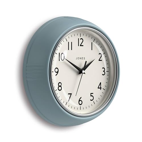 JONES CLOCKS® Ketchup wanduhr | Runde Retro Diner Uhr | 25cm | Blassblau | Ideal für küche, Wohnzimmer, büro oder Schlafzimmer | Leicht ablesbare Zahlen