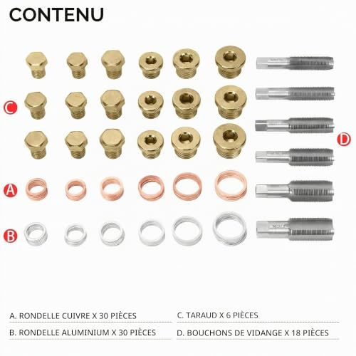 BILITOOLS Kit Réparation Bouchon de Vidange & & Filetage Carter 84 Pièces – vue 4