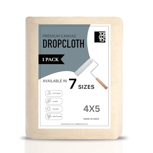 Top Cotton Canvas Drop Cloth 1Pc Reusable Paint Drop Cloth 100% Recycled Cotton Canvas Tarp Cover for Painter Furniture Floor Protection All Purpose Painters Dropcloth for Christmas DIY (4x5FT)