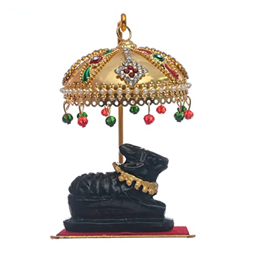 Image of Metal Chhatra Umbrella with Hanging Crystals - Decorative Chatri Aasan for God Idol, Car Dashboard, Home Temple, Office Desk, Or Table Decor (M 11)