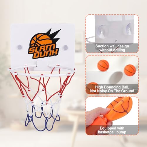 FULHANY 4 Pcs Mini Basketballkorb FüRs Zimmer, Mit Saugnapf Und Luftpumpe Mini Basketball, Kein Stanzen Erforderlich, Doppelhakenmini Hoop, Geeignet FüR Indoor Kinderspie, Mit Inflator