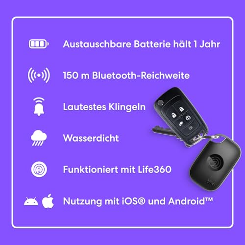 Tile by Life360 Pro - Leistungsstarker Bluetooth-Tracker, Schlüssel- und Gegenstandsfinder für Schlüssel, Taschen und mehr. iOS- & Android-kompatibel. Handy-Finder. 1er-Pack (Schwarz)