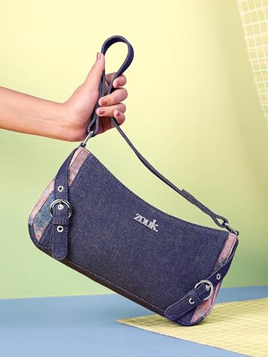 Image of ZOUK Lyra Small Shoulder Bag for Women - Denim & Printed Shoulder Bag with Water-Resistant Lining | Handcrafted Sling Bag with Multiple Pockets & Zip Closure for Daily & Weekend Use |