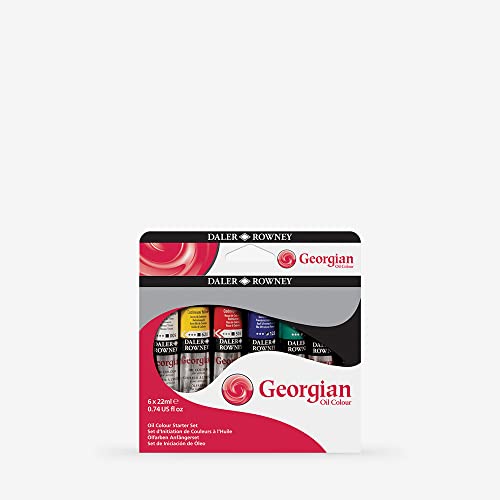 Daler-Rowney Georgian Oil Paint, Aluminium Tube, 0.74oz - 22 ml, Starter Set, 6 Assorted Colours
