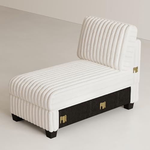 Image of Belffin Modular Sectional Sleeper Sofa Bed with Extendable Length Corduroy Couch Deep Seat Cloud Couch for Living Room. Beige Convertible Sectional Sofa Bed