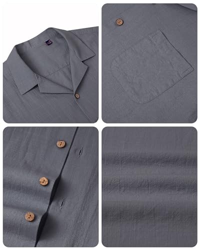 Image of Alimens & Gentle Mens Linen Shirts Cotton Hawaiian Shirts Short Sleeve Button Down Shirts Casual Summer Beach Tops
