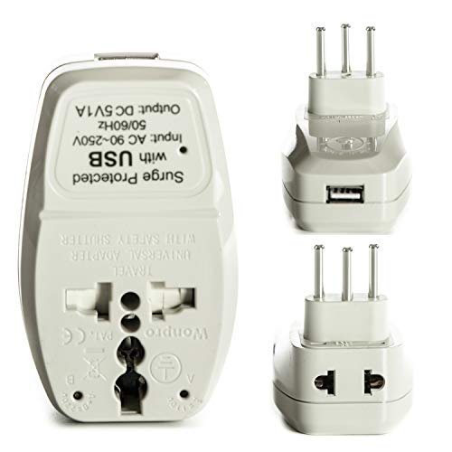 image for OREI 3 in 1 Italy Travel Adapter Plug with USB and Surge Protection - 