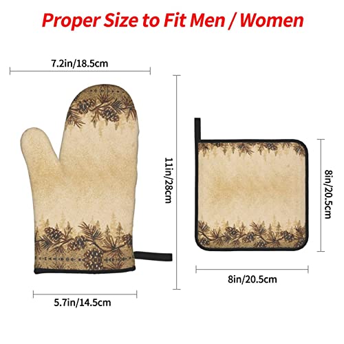 4Pcs Oven Mitts And Pot Holders Sets,Pine Cone Border,Kitchen Oven Glove High Heat Resistant 500 Degree Oven Mitts And Pot Holder,Surface Safe For Baking,Cooking,Bbq #TOP2