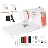 Poolin EOC02 Macchina da cucire computerizzata completa, schermo LCD, tavolo ampio, asole automatiche a 1 passo, infila ago automatico, 7 piedi pressori, portatile e ideale per principianti e
