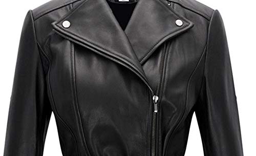 Belle Black Blazar Trench Coat Belted Peplum Real Leather Jacket Women3