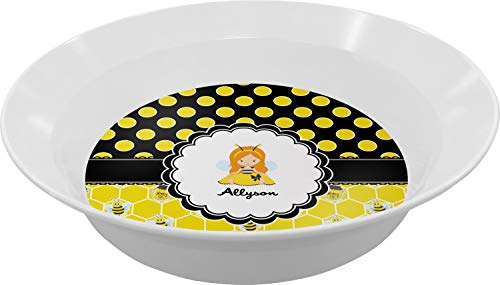 Personalized Honeycomb, Bees & Polka Dots Melamine Bowl - 12 oz