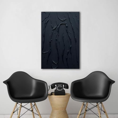 Zoinart Hand Painted Pure Black Plaster Wall Art Minimalist Oil Painting 24X36 Inches Vertical Thick Textured Wall Art Home Office Corridor Wall Art Decoration thumb #6