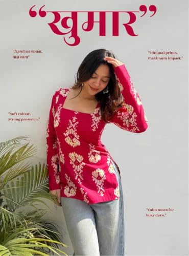 Image of Women Pure Cotton Floral Printed Short Kurti | Square Neck | Full Sleeves | Stylish Ethnic Kurta | Back Tie-Up | Casual Wear Kurta