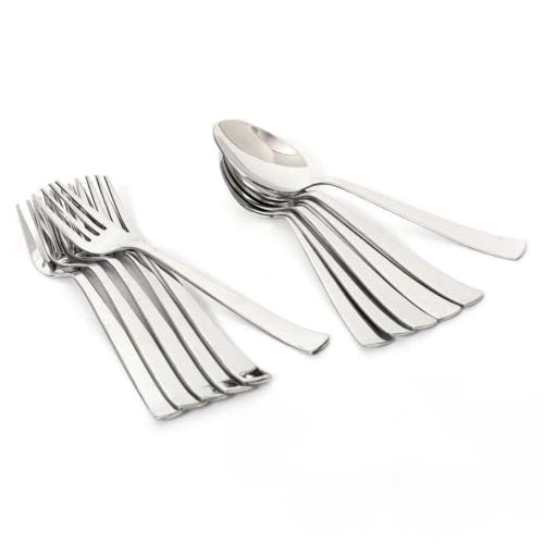 Image of Stainless Steel Cutlery Set Dinner Fork & Spoon (9 Pices Each) Steel kaata Chammach Table Spoon Kitchen Item Pack of 18