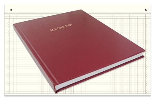 BookFactory Księga kont / księga rachunkowa/księga rachunkowa/notatnik (4-kolumnowy format książki kolumnowej) - 96 stron, 20 cm x 25 cm, bordowa okładka, Smyth szyta twarda oprawa