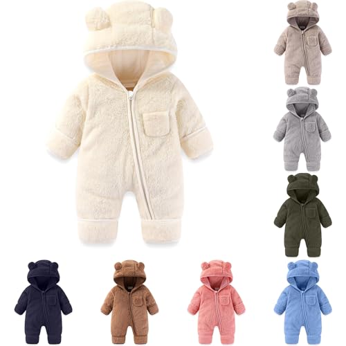 Traje de nieve de forro polar para recién nacido, con capucha, con cremallera, con bolsillos, mullido, manga larga, térmico, para bebés y niñas, gris oscuro, 6-12 meses