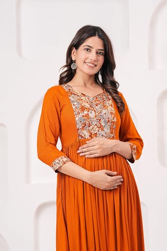 Image of Dhruvi Women's Rayon Anarkali Maternity Dress & Feeding Kurti with Zippers
