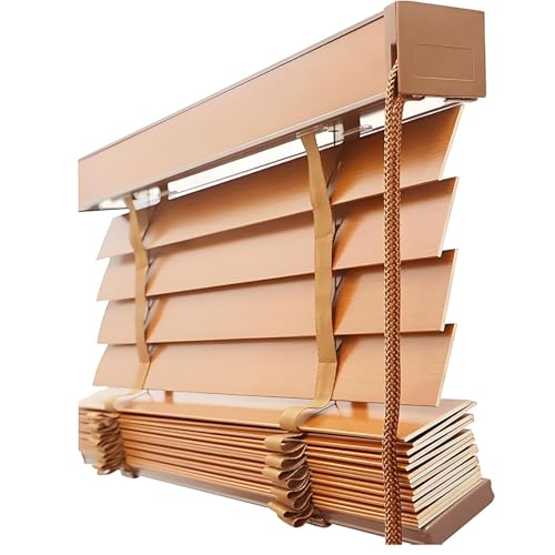Persianas Venecianas De Madera Maciza Horizontales Para Interior Exterior Ventana Anchas, Cortinas Veneciana De Privacidad 5cm Lamas, Estores Oscurecedoras Light Brown