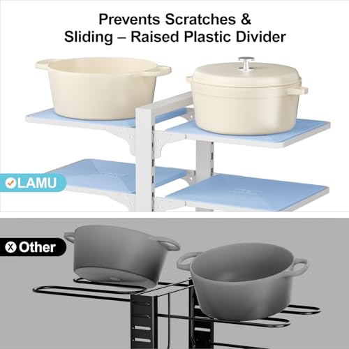 LAMU-Pots-and-Pans-Organizer-under-Cabinet-8-Tier-Heavy-Duty-Pan-Organizers-inside-Cabinet-Adjustable-Pot-Rack-for-Small-Kitchen-Storage-15-Height-Holds-Cast-Iron-Pans-and-Skillets-White