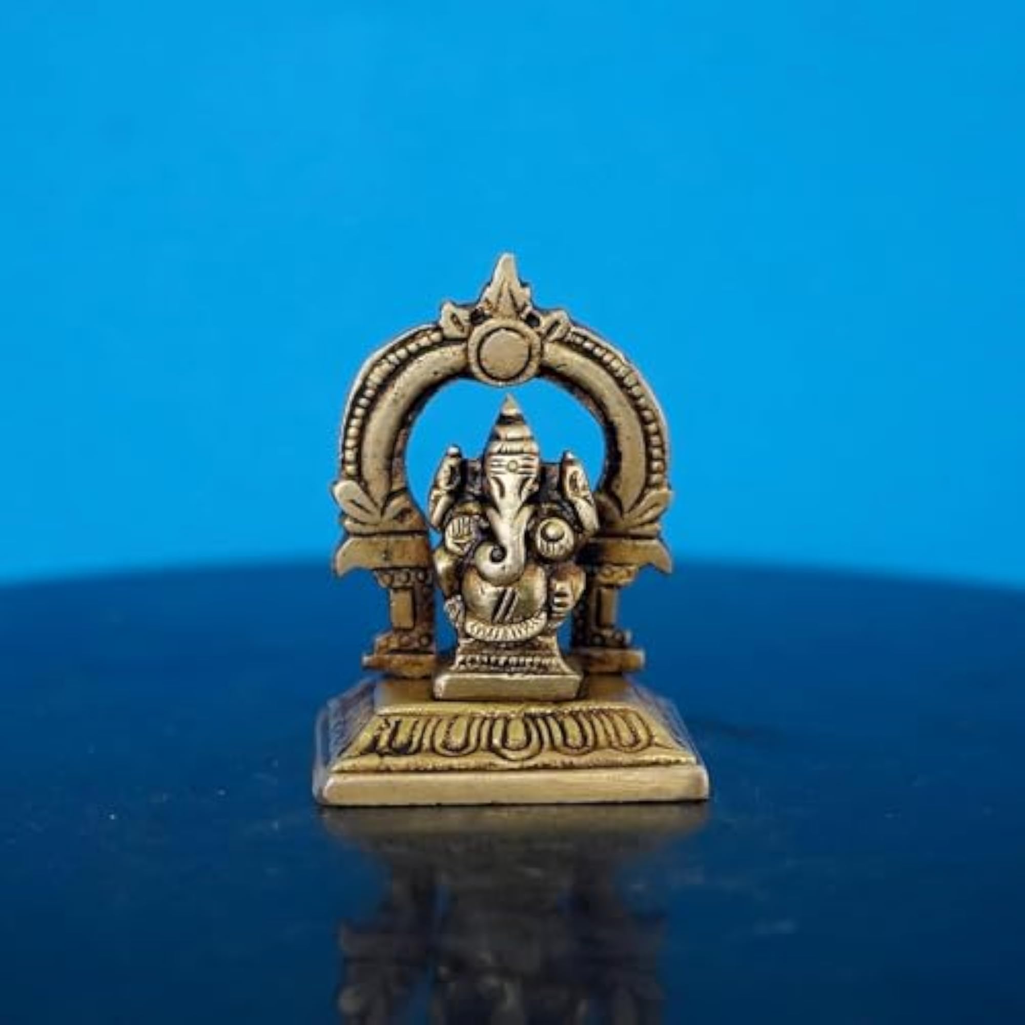 Brass Frame Right Trunked Ganesh Idol for Home Temple Decor