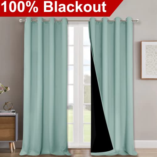 Image of NICETOWN Full Shading Curtains for Windows, Super Heavy-Duty Black Lined Blackout Curtains for Bedroom, Privacy Assured Window Treatment (Aqua Blue, Pack of 2, 52 inches W x 95 inches L)