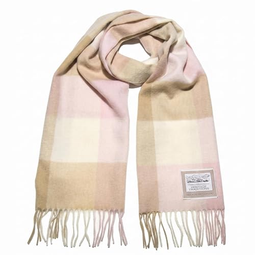 Heritage Traditions 100% Pure Wool Tartan Scarf Check Scarf for Men & Women Scottish Scarf Men Style Womens Wool Scarf with Soft Brushed Finish & Fringe (Camel Rose)