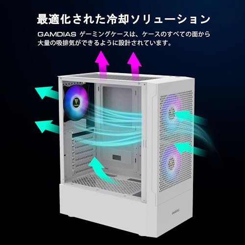 GAMDIAS White RGB Gaming ATX Mid Tower Computer PC Case with Side Tempered Glass and Excellent Airflow Design & 3 Built-in 120mm ARGB Fans - Image 5