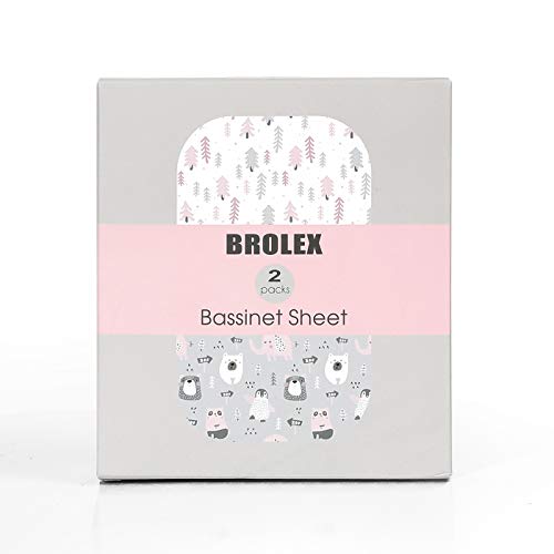 Image of Stretch Fitted Bassinet Sheet Set BROLEX 2 Pack Cradle Sheets for Bassinet Pad /Mattress,Unisex Boys Girls,Ultra Soft,Jungle Animals