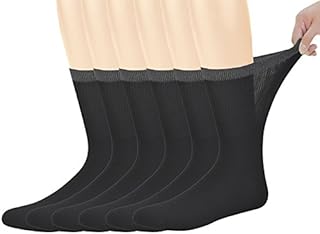 Yomandamor Men's Mid-Calf Diabetic Socks 6Pairs Pack With Non-Binding (Size:10-13)(Black+Grey top)