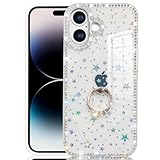 YUYIB スマホケース 対応 iPhone 17 クリアケース リング付き ドリル きらきら ブリンブリン かわいい スタンド機能 おしゃれ キャラクター 軽量 薄型 衝撃吸収 女性人気 ストラップ穴あり アイフォン17 透明カバー (クリア-スター)