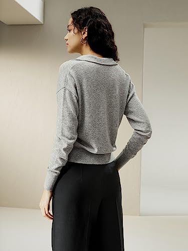 Image of LilySilk 100% Cashmere Sweater for Women Polo Shirt Style Pullover V Neck Lightweight Soft Long Sleeve Knit Tops